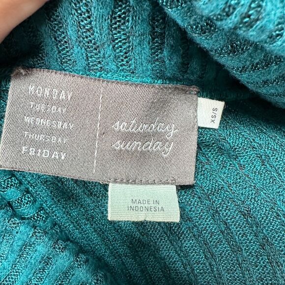 SATURDAY SUNDAY Womens XS / S Oversized Cowl Neck Ribbed Plush Knit Top Teal - Picture 10 of 10